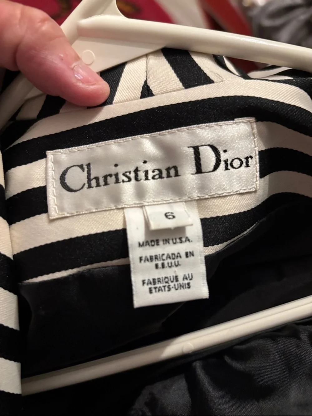 Christian Dior Black Blazer with Cream-and-Black Striped Shawl Collar